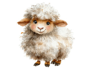 cute watercolor illustration of kid sheep doll, fluffy and adorable, isolated on a transparent background