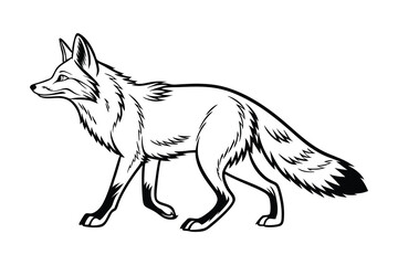 Wild Fox Walking Line Art vector, Outline fox sketch in Forest Animal Vector, fox Hand-Drawn Outline Illustration.
