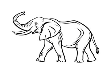 Majestic Walking Elephant Line Art,  elephant Black and White Vector Drawing, Wild elephant Illustration coloring page.
