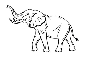 Majestic Walking Elephant Line Art,  elephant Black and White Vector Drawing, Wild elephant Illustration coloring page.