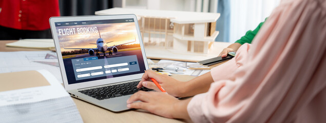 Online flight booking website provide brisk reservation system . Travel technology concept .