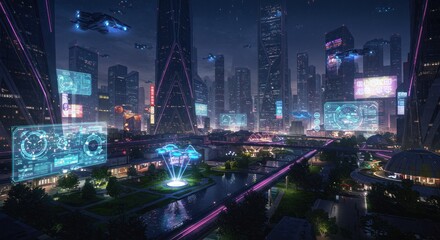 Obraz premium Futuristic cityscape at night
