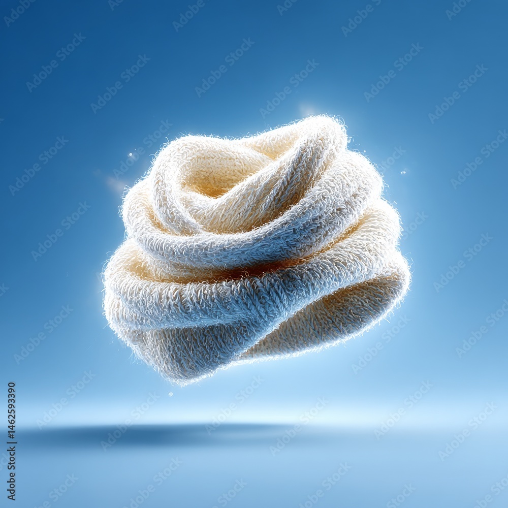 Leinwandbilder Abstract Softness: A White, Looped Material Floating in a Gradient Blue Space with a Subtle Shadow