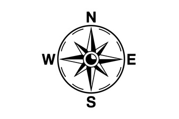 Black and white simple compass rose navigation tool © Apon