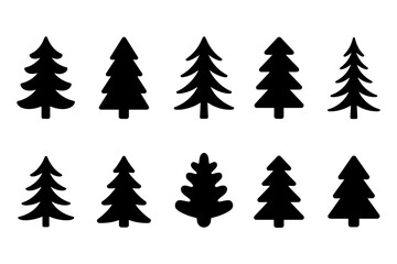 Silhouette christmas trees evergreen forest trees