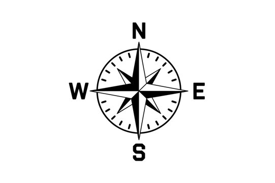 Black and white compass rose navigation direction