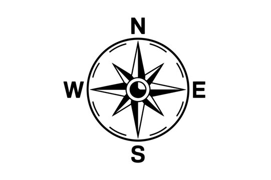 Black and white simple compass rose navigation tool