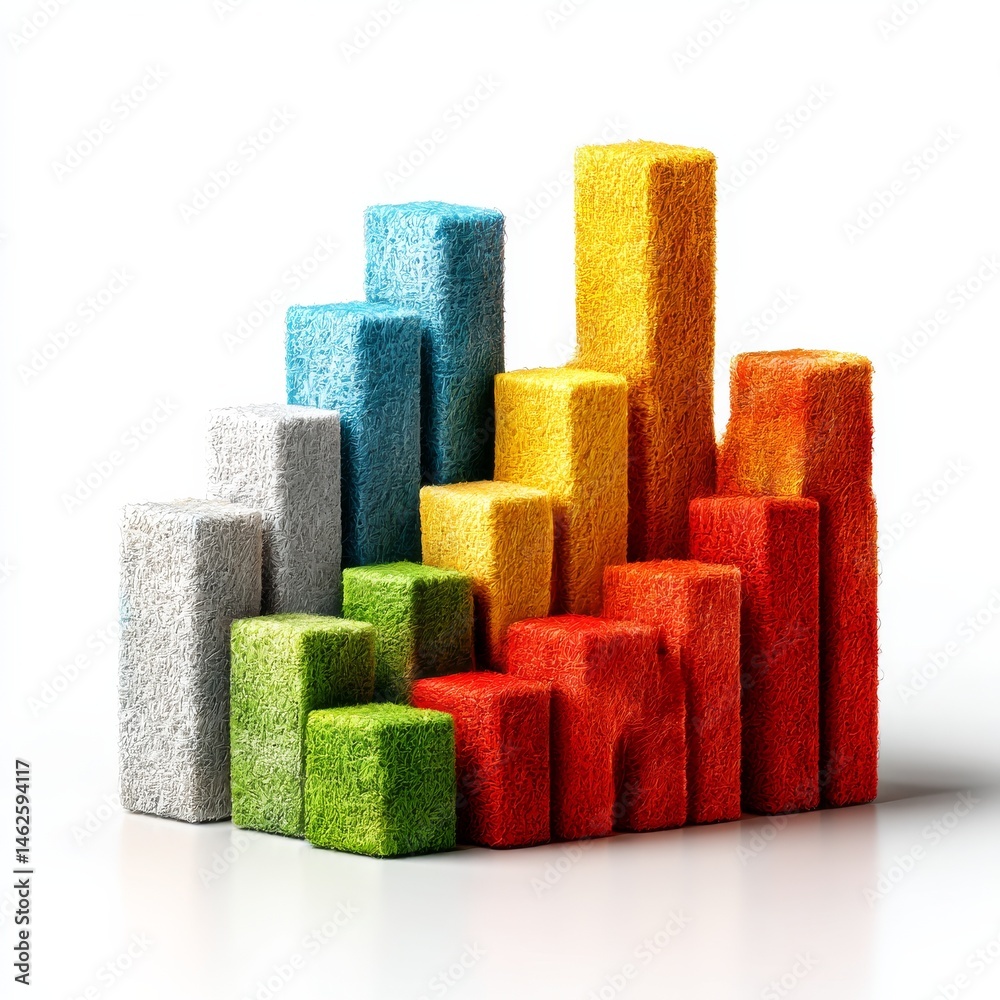Poster creative colorful fluffy bar graph on white background representing positive growth and gradual impr