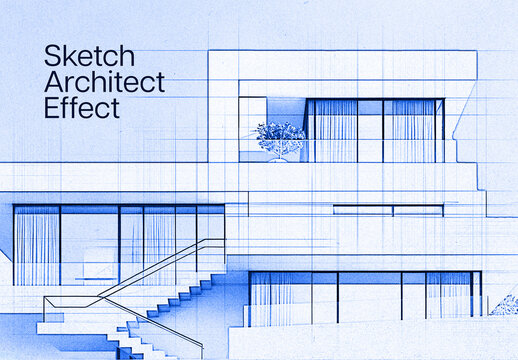  Architectural Sketch Photo Effect Mockup