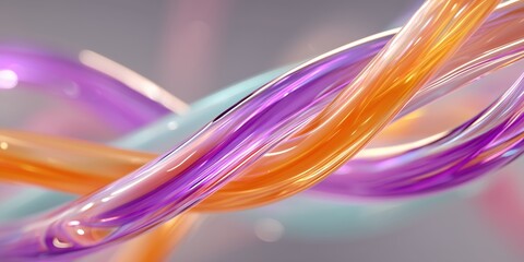 Abstract Intertwining Transparent Strands with Neon Colors, Luminous and Glowing Strands in 3D Abstract Style