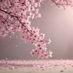Obraz premium Delicate pink sakura petals drift on a soft, blurred background , pink, graphic, light pink