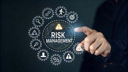 Assessment for investment concept. Businessman touching on screen to risk management and assessment of business and enterprise. risk manage strategy plan finance. 