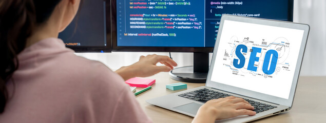 SEO search engine optimization for brisk e-commerce and online retail business showing on computer...