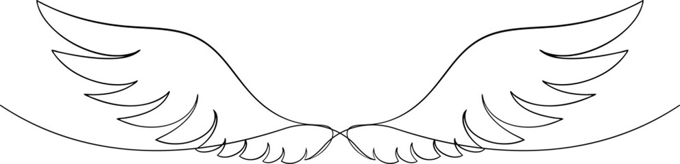 Continuous one line drawing of an angel wing in minimal and elegant style on a clean white background

