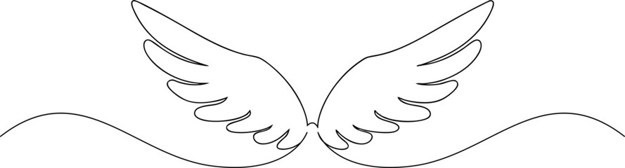 Continuous one line drawing of an angel wing in minimal and elegant style on a clean white background


