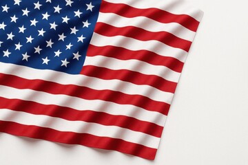 Obraz premium American flag waving gently, showcasing vibrant red and white stripes along with blue field adorned with white stars, symbolizing national pride and unity in a visually striking manner