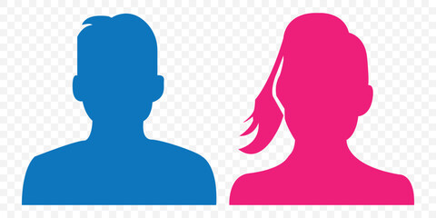 Blue Man and Pink woman avatar profile. Male and Female icon. Vector illustration on Transparent Background. EPS 10 