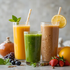 Fototapeta premium Healthy lifestyle, fresh juices and smoothies, vibrant and healthy.
