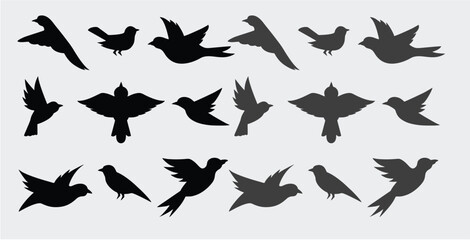 Obraz premium Flying Bird Silhouettes Collection – Black Bird Shapes for Design and Art Projects