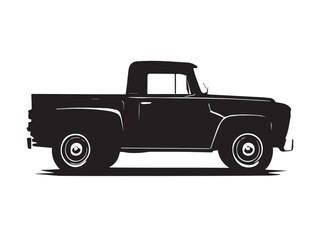 Silhouette of old pickup truck. Black silhouette of a pickup truck isolated on white background. Vector silhouette.	
