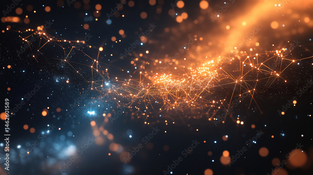 Poster hyper-realistic cosmic scene with stars and constellations creating a c shape