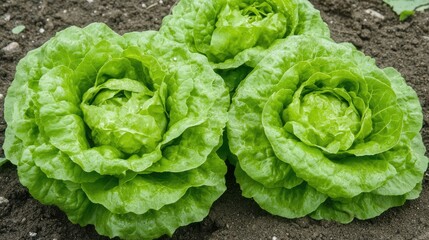 Bright green lettuce heads growing in raised garden beds with rich soil visible beneath