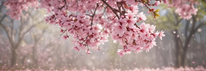 Delicate pink sakura petals drift softly on a bokeh background  Springtime serenity ,  gentle,  cherry,  springtime