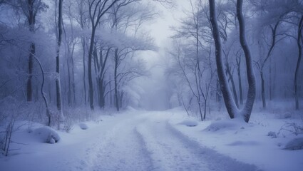 Fototapeta premium Winter scene of a wild forest blanketed in snow with focused detail
