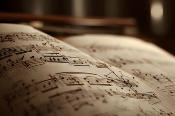 Close-up view of musical notation on aged sheet music.