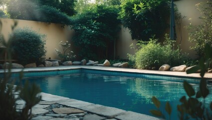 Yard pool area with surrounding foliage