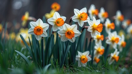 Fototapeta premium Macro shot of yellow daffodils