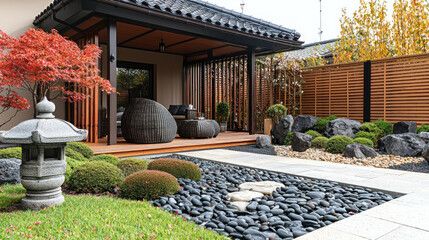 Obraz premium Japanese garden patio outdoor relaxing tranquil space