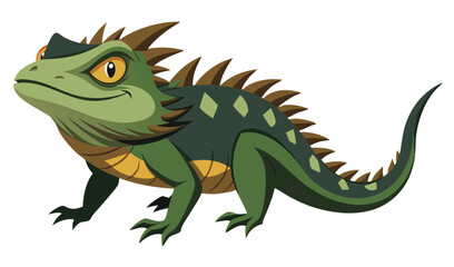 Tuatara Lizard with Spiked Crest and Open Jaws