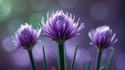 Blooming purple chive flower amidst summer nature scenery