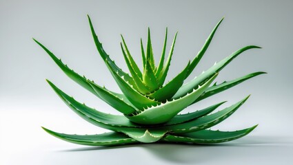 Fototapeta premium Green Aloe Vera Plant on White Background Showcasing Medicinal and Herbal Uses