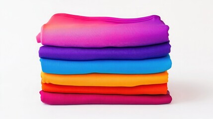 Fototapeta premium Set of bodysuits stacked in gradient color order on pure white surface