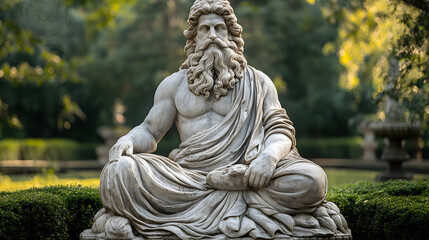 Obraz premium Marble statue of bearded god seated in an open palace garden
