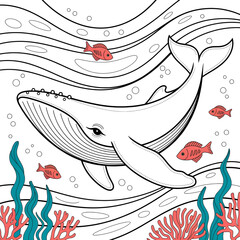 Obraz premium floral background with blue whale