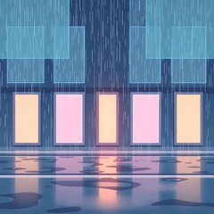 Rainy City Alley with Neon Signs.