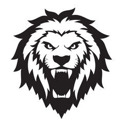 Roaring lion head silhouette isolated on white background. Lion logo design. Vector illustration. 