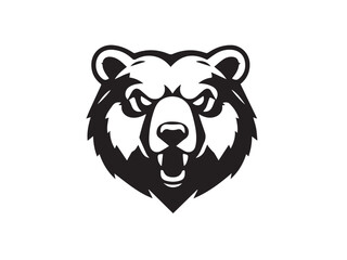 Bear head black silhouette on white background. Bear Face Icon. Minimal Bear Head Symbol. Vector illustration. 