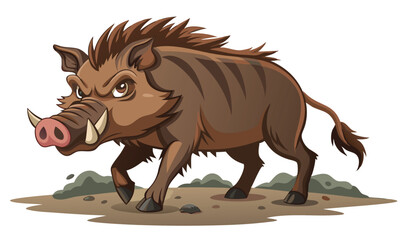 Fototapeta premium Wild Boar Digging with Curved Tusks in the Ground