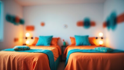 Stylish minimalist bedroom with soft focus and inviting atmosphere