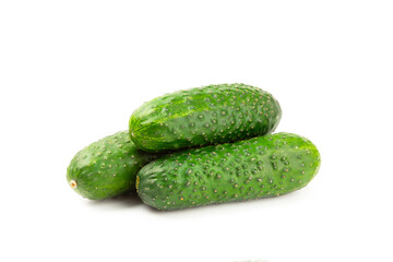 Cucumber isolated on white background. Slice of cucumber on white background. Fresh organic green cucumbers. Vegan. Ingredient for salad. Farm vegetables.