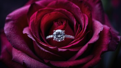 Ring positioned within a blooming rose