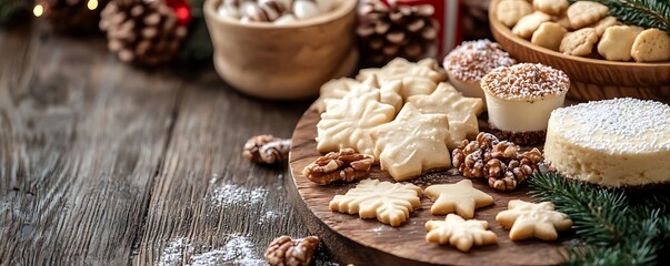 Fototapeta premium Festive cookies & treats, wood table, Christmas