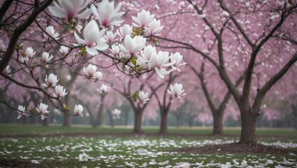 Fototapeta premium Springtime tree with pink and white flowers