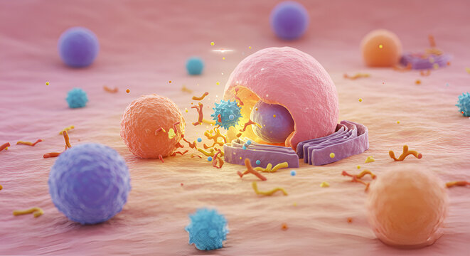 Lysosomes Breaking Down Waste in a Cell