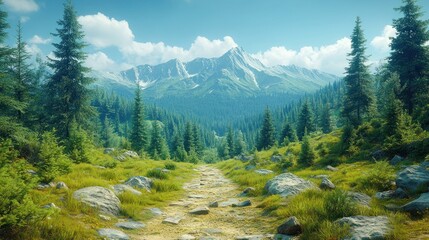 Obraz premium Mountain path through lush forest