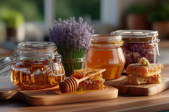 Jar of honey with flowers
